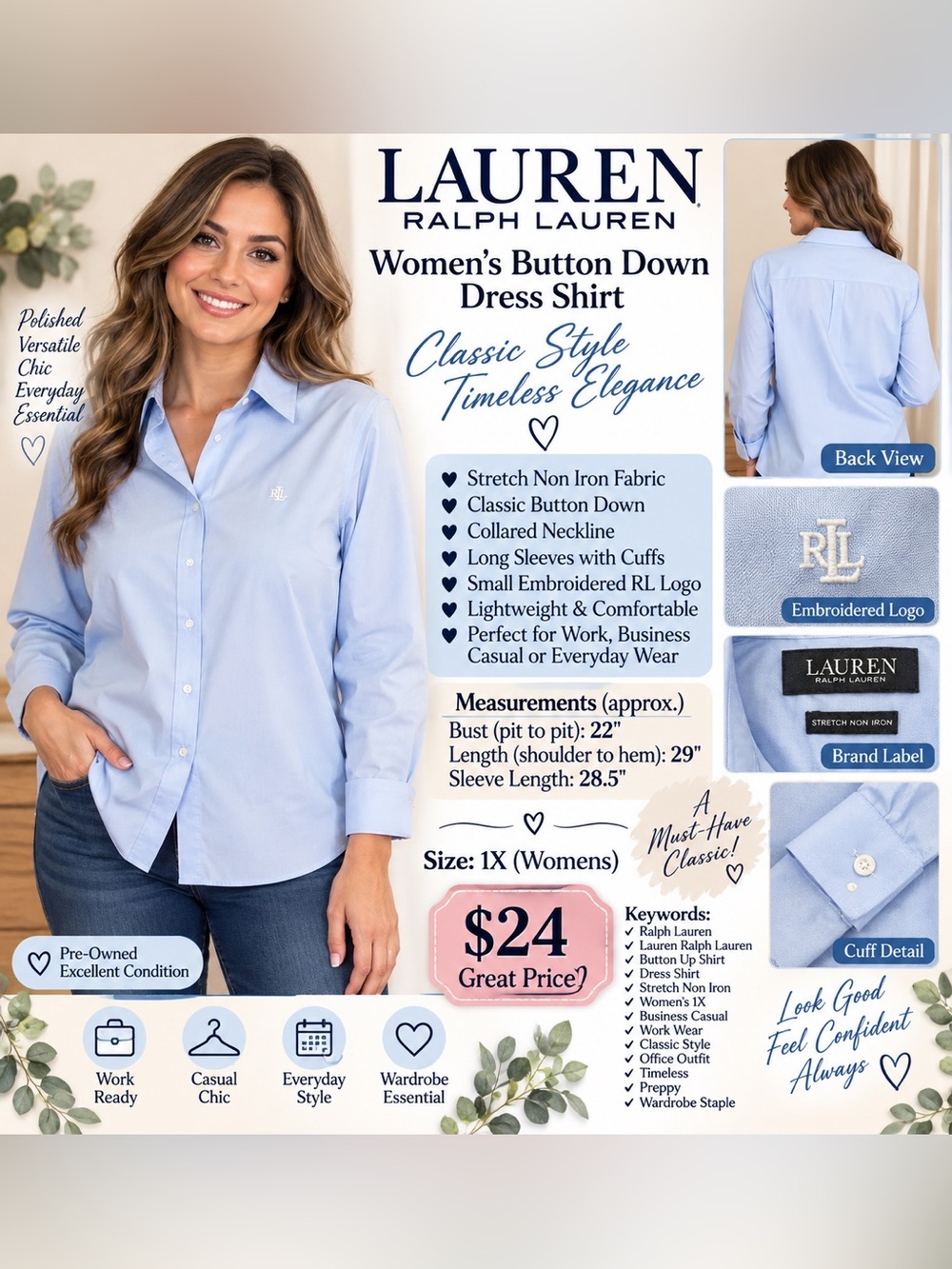 Lauren Ralph Lauren Light Blue Women's-Style Dress Shirt